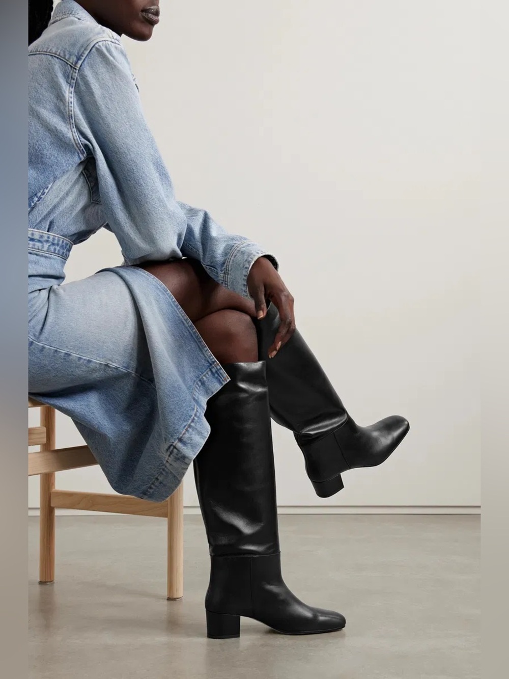 STAUD NWOB Nancy Black Leather Knee High Boots